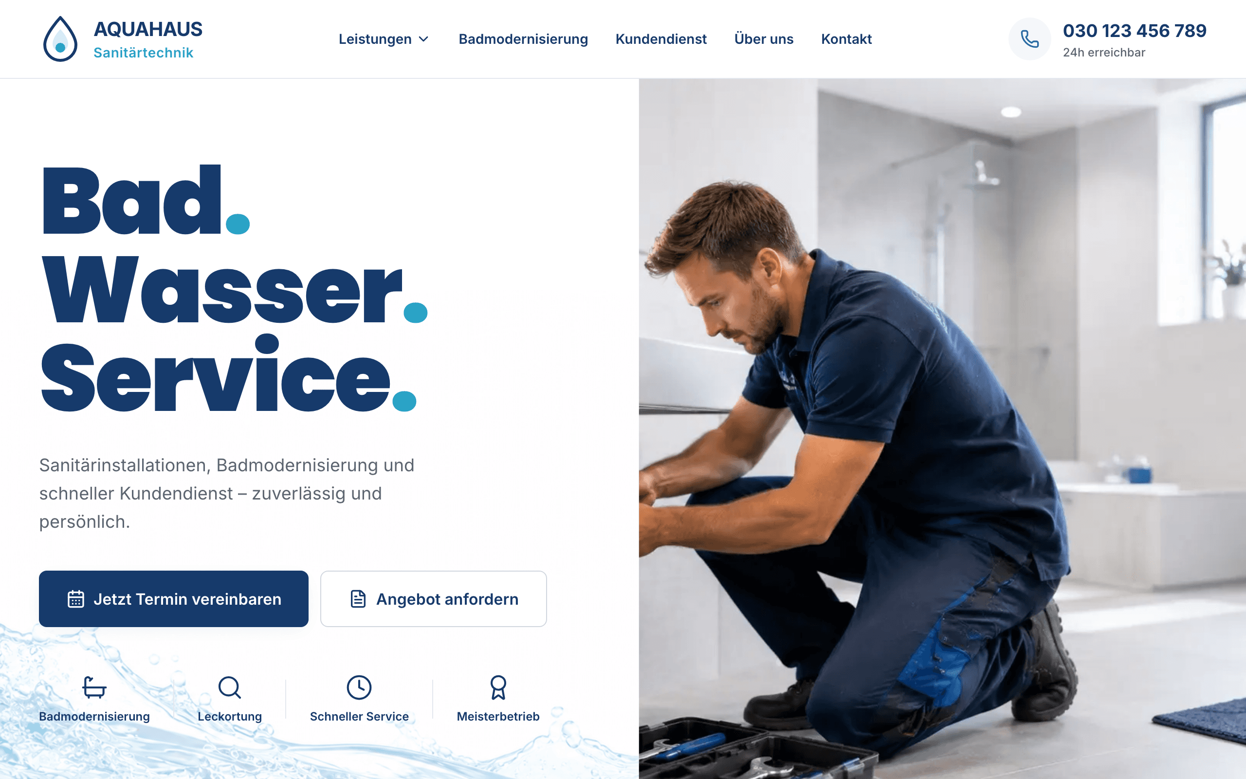Vorschau der echten netnio-Handwerker-Website (AQUAHAUS-SHK-Demo)